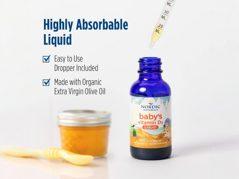 Nordic Naturals Baby's Vitamin D3 Drops 400 IU Cholecalciferol – 22.5ml Liquid suggested use and directions panel