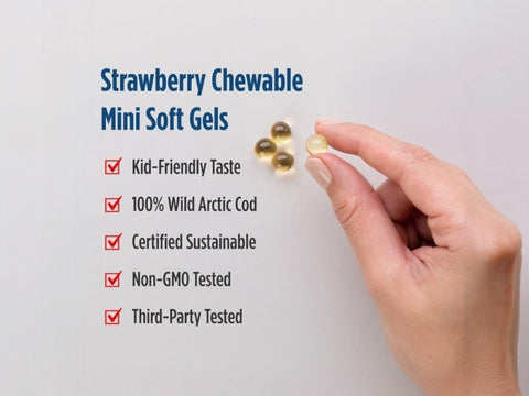 Nordic Naturals Children's DHA Strawberry 250mg Omega-3 Mini Soft Gels – 90 Mini Soft Gels mini softgel capsules close-up