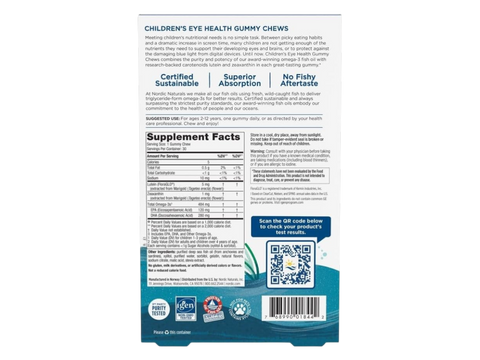 Nordic Naturals Children's Eye Gummies DHA Lutein Zeaxanthin – 30 Gummies product barcode on box packaging