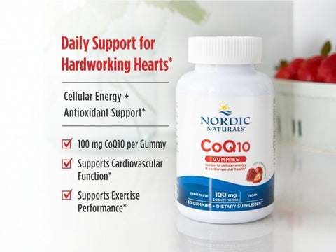 Nordic Naturals CoQ10 Gummies 100mg Vegan Strawberry – 60 Gummies ingredients and product details panel