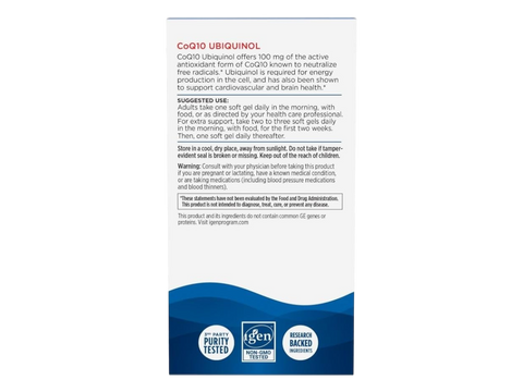 Nordic Naturals CoQ10 Ubiquinol 100mg Active Coenzyme Q10 – 60 Softgels bottle back label with product information