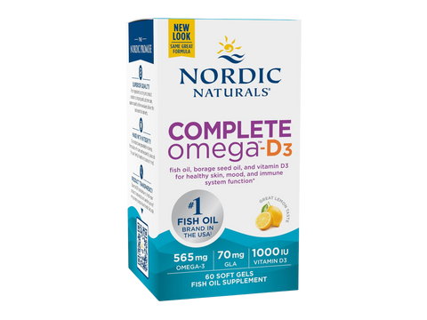 Nordic Naturals Complete Omega-D3 Softgels Lemon Flavour 1000 IU D3 – 60 Softgels bottle front label