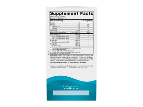 Nordic Naturals Complete Omega-D3 Softgels Lemon Flavour 1000 IU D3 – 60 Softgels Supplement Facts panel