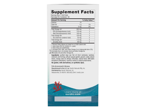 Supplement facts and ingredients label for Complete Omega Jr.