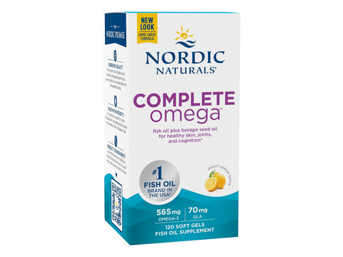 Nordic Naturals Complete Omega Soft Gels 565mg Omega-3 with GLA Lemon – 120 Soft Gels bottle front label