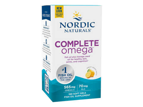 Nordic Naturals Complete Omega Soft Gels 565mg Omega-3 with GLA Lemon – 180 Soft Gels bottle front label