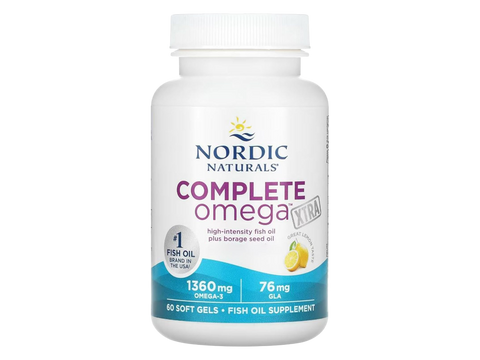 Nordic Naturals Complete Omega Xtra + GLA Lemon – 60 Softgels bottle angled view