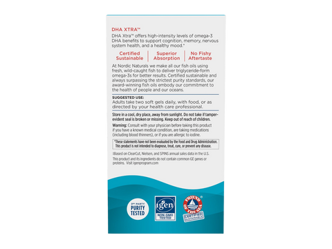 Nordic Naturals DHA Xtra Omega-3 1660mg Fish Oil – 60 Softgels suggested use and directions panel