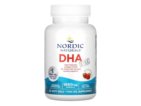 Nordic Naturals DHA Xtra Omega-3 1660mg Fish Oil – 60 Softgels bottle angled view