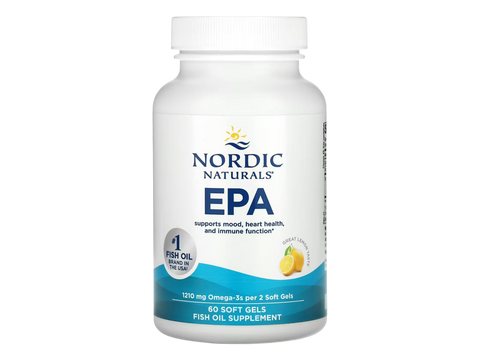 Nordic Naturals EPA Lemon 1210mg Omega-3 per Serving – 60 Softgels plastic bottle angled view