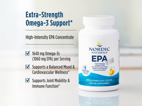 Nordic Naturals EPA Xtra 1640mg Omega-3 Lemon Softgels – 60 Softgels bottle front label