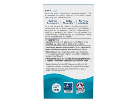 Nordic Naturals EPA Xtra 1640mg Omega-3 Lemon Softgels – 60 Softgels bottle back label with product information