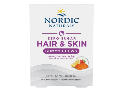 Nordic Naturals Hair & Skin Gummies Zero Sugar Strawberry Lemonade – 27 Gummies box front packaging