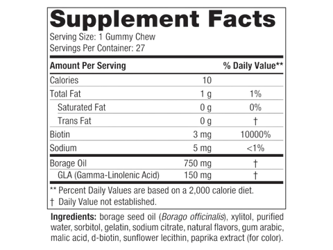 Nordic Naturals Hair & Skin Gummies Zero Sugar Strawberry Lemonade – 27 Gummies Supplement Facts panel