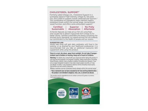 Nordic Naturals Heart Health Formula with Omega-3 and CoQ10 – 60 Softgels bottle back label with product information