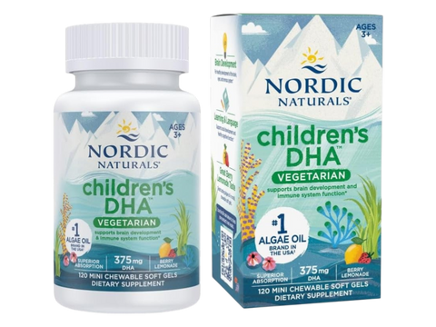 Nordic Naturals Kids DHA Chewables 375mg Vegan Omega-3 Berry Lemonade – 120 Chewable Tablets bottle front label