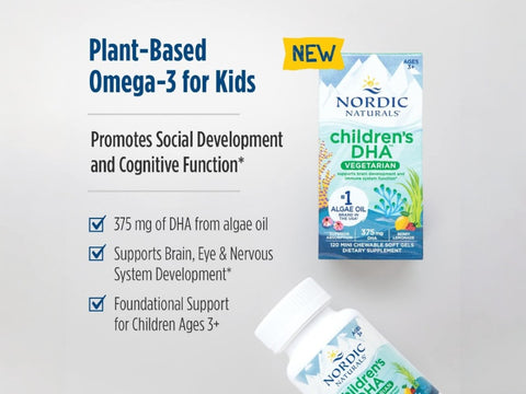 Nordic Naturals Kids DHA Chewables 375mg Vegan Omega-3 Berry Lemonade – 120 Chewable Tablets ingredients and product details panel