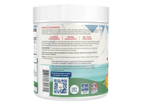 Nordic Naturals Kids Omega-3 Tangerine Gummies 82mg per Serving – 120 Gummies product barcode on bottle packaging