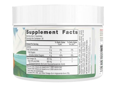 Nordic Naturals Kids Omega-3 Tangerine Gummies 82mg per Serving – 60 Gummies Supplement Facts panel