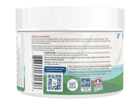 Nordic Naturals Kids Omega-3 Tangerine Gummies 82mg per Serving – 60 Gummies product barcode on bottle packaging
