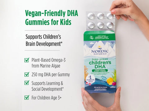 Nordic Naturals Kids Vegan DHA Gummies Zero Sugar Passion Fruit Lemon – 30 Gummies ingredients and product details panel