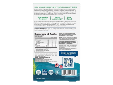 Nordic Naturals Kids Vegan DHA Gummies Zero Sugar Passion Fruit Lemon – 30 Gummies product barcode on box packaging