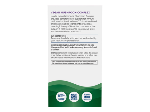 Nordic Naturals Mushroom Complex 6 Mushroom Blend with Herbs – 60 Capsules bottle back label with product information