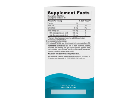 Nordic Naturals Omega-3 690mg EPA and DHA Fish Oil Softgels Lemon Flavour – Softgels Supplement Facts panel