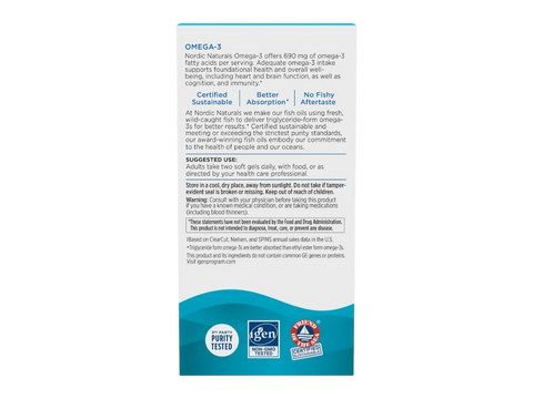 Nordic Naturals Omega-3 690mg EPA and DHA Fish Oil Softgels Lemon Flavour – Softgels suggested use and directions panel