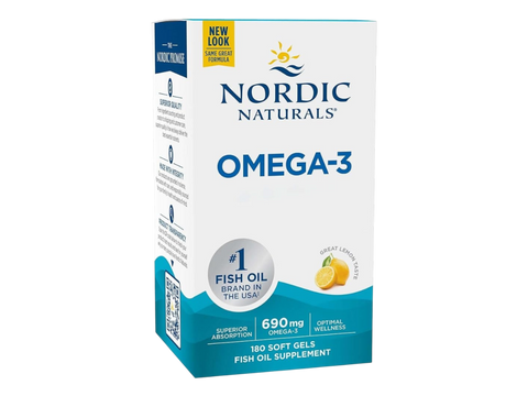 Nordic Naturals Omega-3 690mg EPA and DHA Fish Oil Softgels Lemon Flavour – 180 Softgels bottle front label