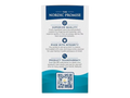 A vertical white card with blue and navy branding reading 'THE NORDIC PROMISE' and several text sections, plus a QR code near the bottom, shown on a plain white background.