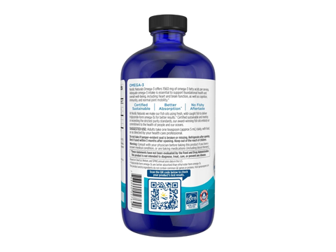 Nordic Naturals Omega-3 Liquid 1560mg Fish Oil per Teaspoon Lemon – 473ml Liquid product barcode on bottle packaging