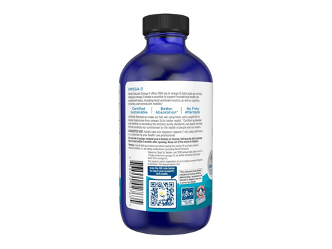 Nordic Naturals Omega-3 Liquid 1560mg Fish Oil per Teaspoon Lemon – 237ml Liquid product barcode on bottle packaging