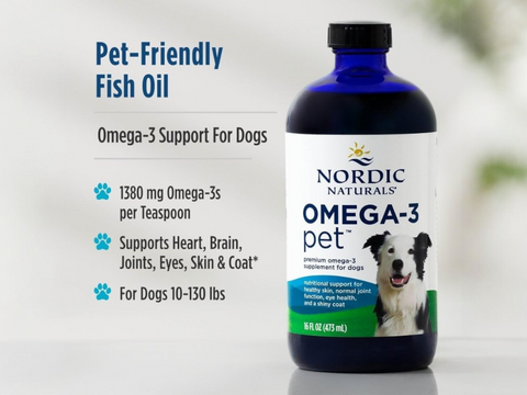 Nordic Naturals Omega-3 Pet Liquid Fish Oil Unflavoured for Dogs and Cats – 473ml Liquid ingredients and product details panel