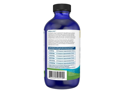 Nordic Naturals Omega-3 Pet Liquid Fish Oil Unflavoured for Dogs and Cats – 237ml Liquid product barcode on bottle packaging