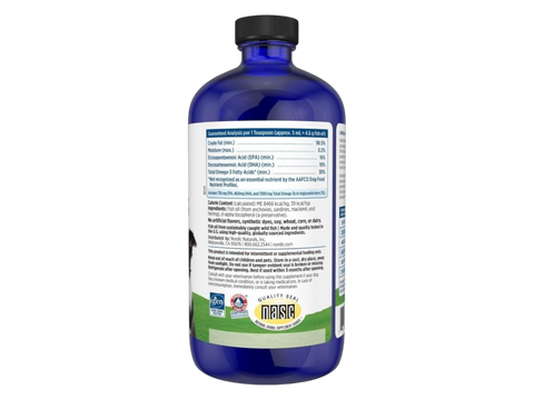 Nordic Naturals Omega-3 Pet Liquid Fish Oil Unflavoured for Dogs and Cats – 237ml Liquid bottle back label with product information