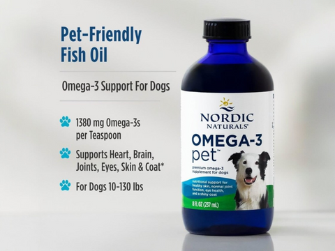 Nordic Naturals Omega-3 Pet Liquid Fish Oil Unflavoured for Dogs and Cats – 237ml Liquid suggested use and directions for pets panel