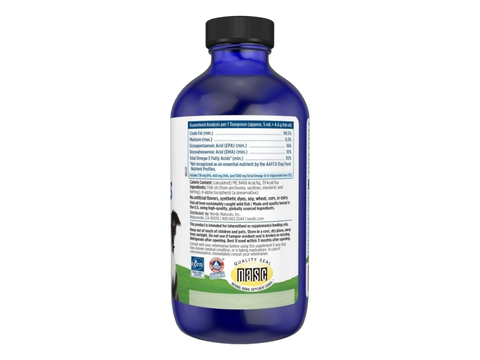 Nordic Naturals Omega-3 Pet Liquid Fish Oil Unflavoured for Dogs and Cats – 473ml Liquid bottle back label with product information