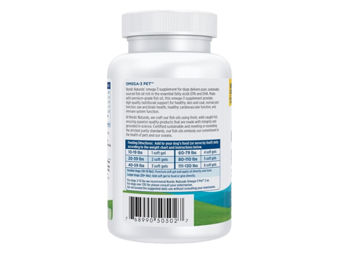 Nordic Naturals Omega-3 Pet Softgels for Dogs Unflavoured Fish Oil – Softgels product barcode on bottle packaging