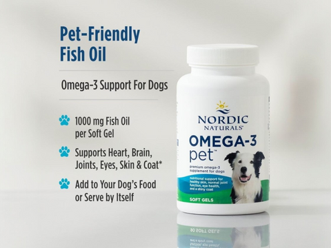 Nordic Naturals Omega-3 Pet Softgels for Dogs Unflavoured Fish Oil – 180 Softgels bottle back label with product information