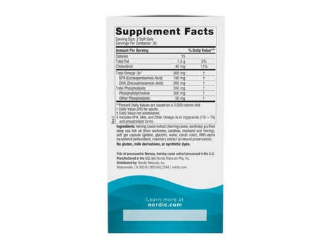 Nordic Naturals Omega-3 Phospholipids with Phosphatidylcholine – 60 Softgels Supplement Facts panel