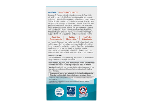 Nordic Naturals Omega-3 Phospholipids with Phosphatidylcholine – 60 Softgels bottle back label with product information