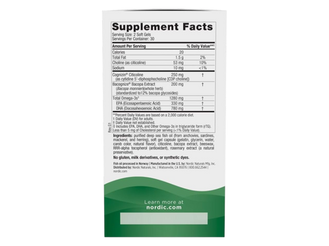 Supplement facts and ingredients list for omega blend.