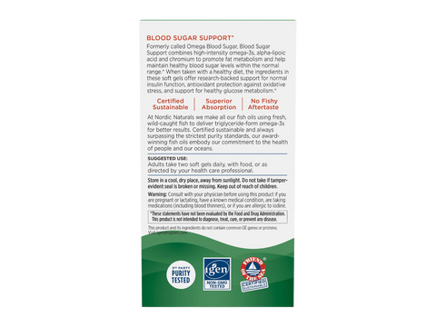 Nordic Naturals Omega Metabolic Blend with ALA and Chromium – 60 Soft Gels bottle back label with product information