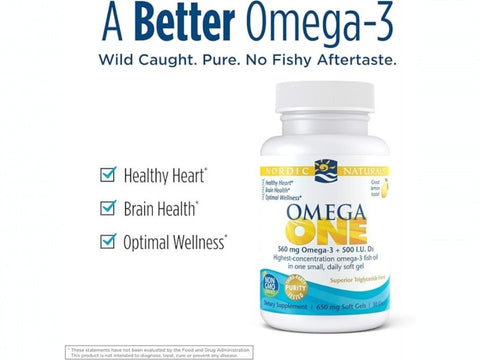 Nordic Naturals Omega One with Vitamin D3 lemon flavor 30 soft gel bottle.