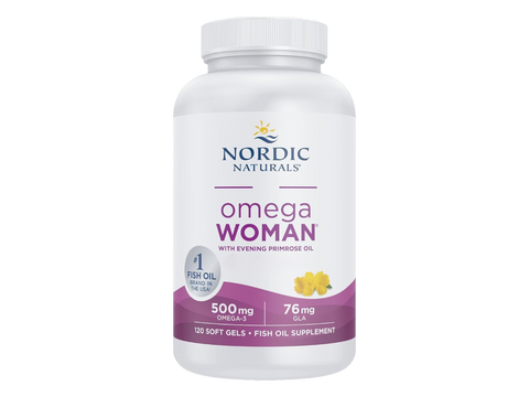 Nordic Naturals Omega Woman Evening Primrose and Fish Oil – 120 Softgels bottle front label