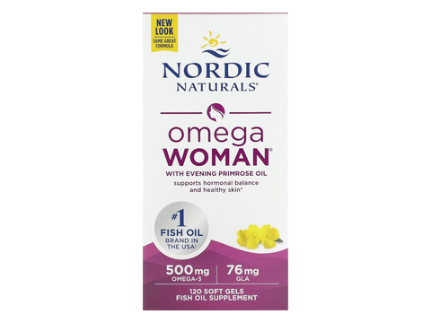 Nordic Naturals Omega Woman Evening Primrose and Fish Oil – 120 Softgels bottle front label