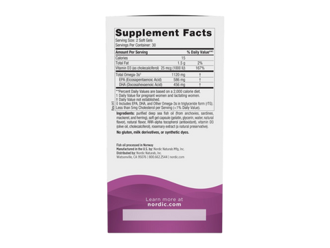 Supplement Facts panel for Nordic Naturals Postnatal Omega-3 and Vitamin D3.