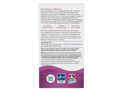 Supplement Facts panel for Nordic Naturals Postnatal Omega-3 and Vitamin D3.