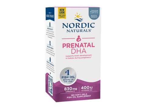 Nordic Naturals Prenatal DHA 830mg Omega-3 and Vitamin D3 Softgels – 180 Softgels bottle front label